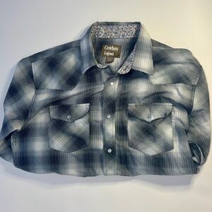 Cowboy Legend Western Snap Shirt XL Blue Plaid Long Sleeve Pearl Snaps
